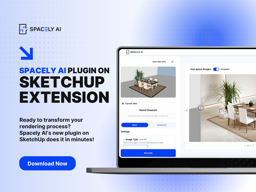 Introducing Spacely AI Plugin on SketchUp Extension Warehouse! 🎨